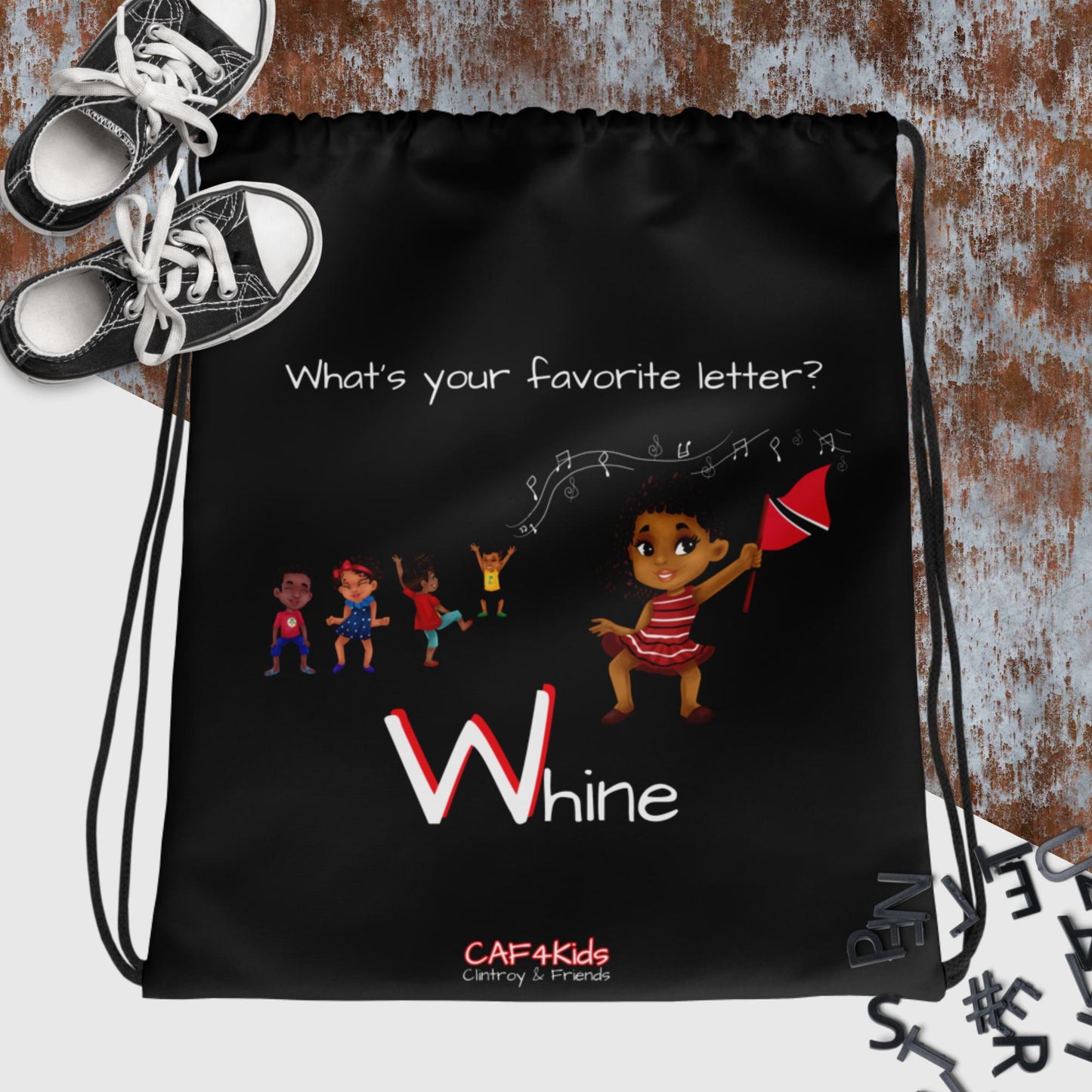 CAF4Kids Black Drawstring Bag - Letter W