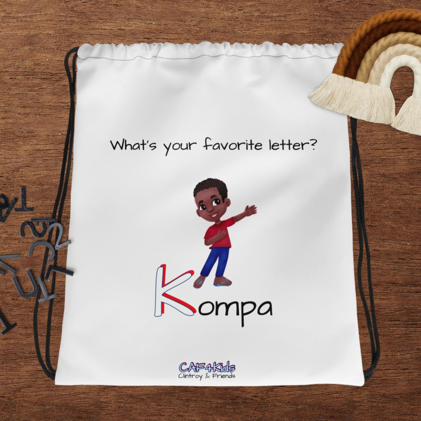 CAF4Kids White Drawstring Bag - Letter K