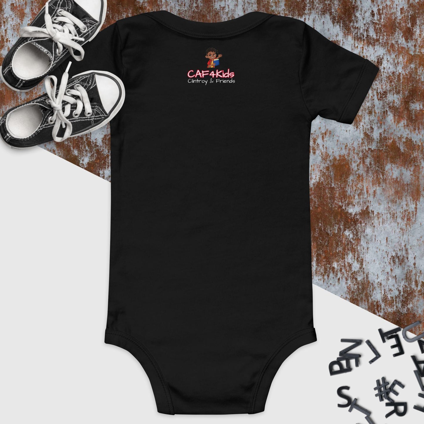 CAF4Kids Black short sleeve onesie - Letter W