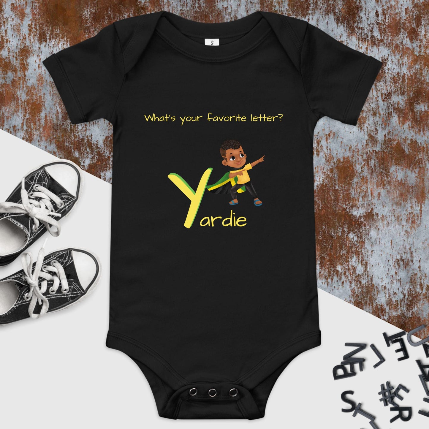 CAF4Kids Black short sleeve onesie - Letter Y
