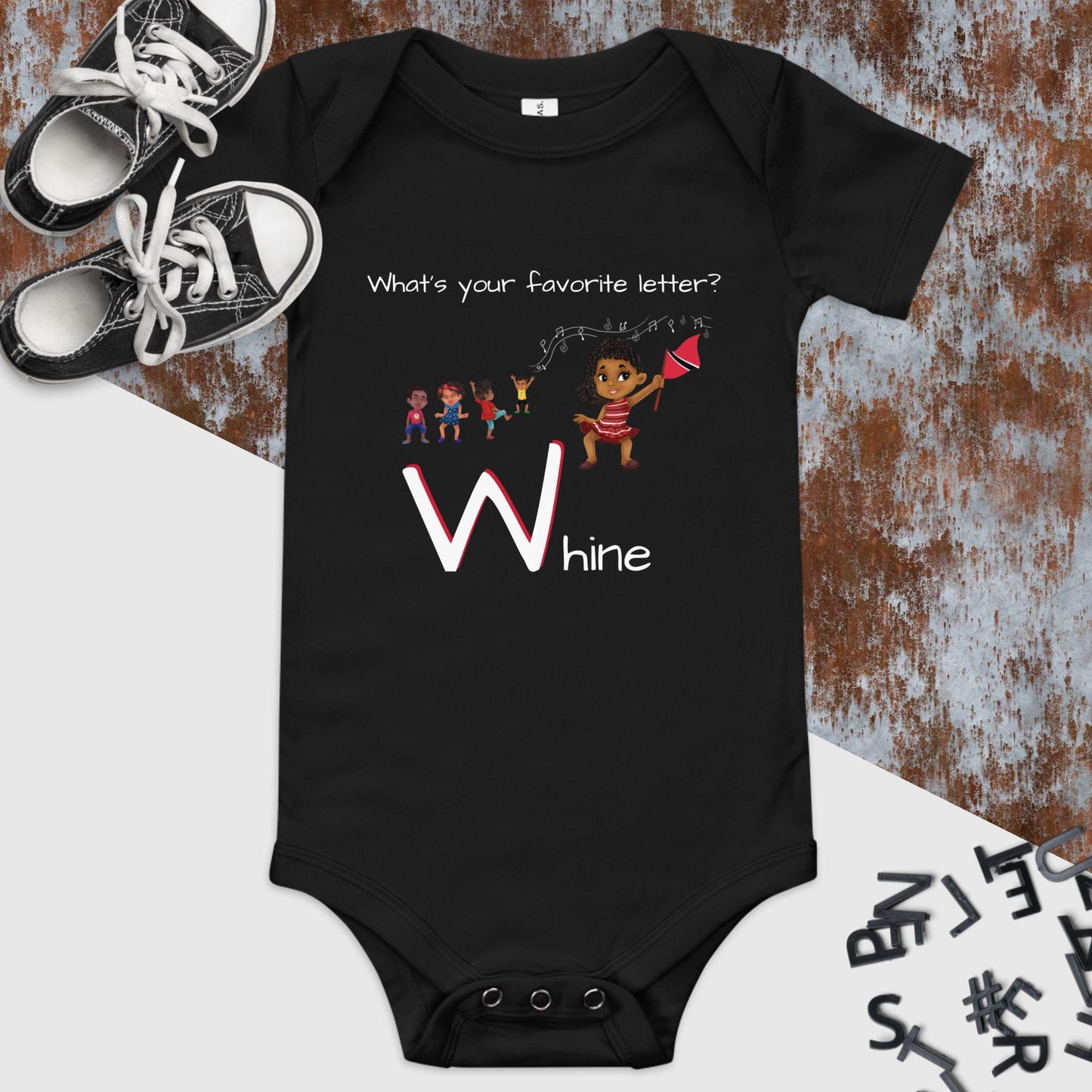 CAF4Kids Black short sleeve onesie - Letter W