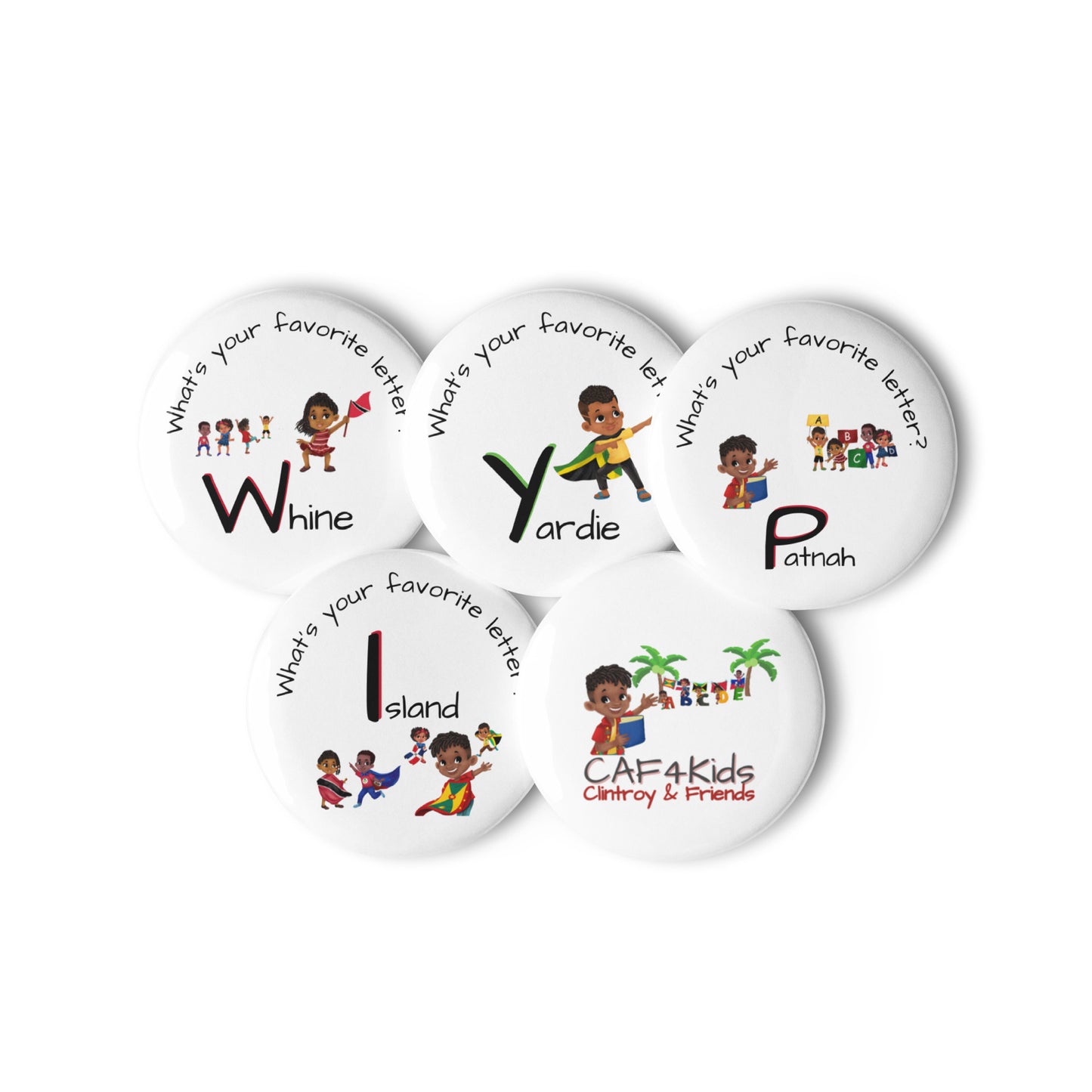 CAF4Kids Set of pin buttons 1.25" (x5)