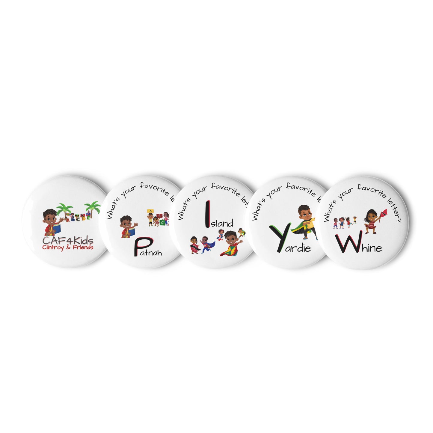 CAF4Kids Set of pin buttons 1.25" (x5)