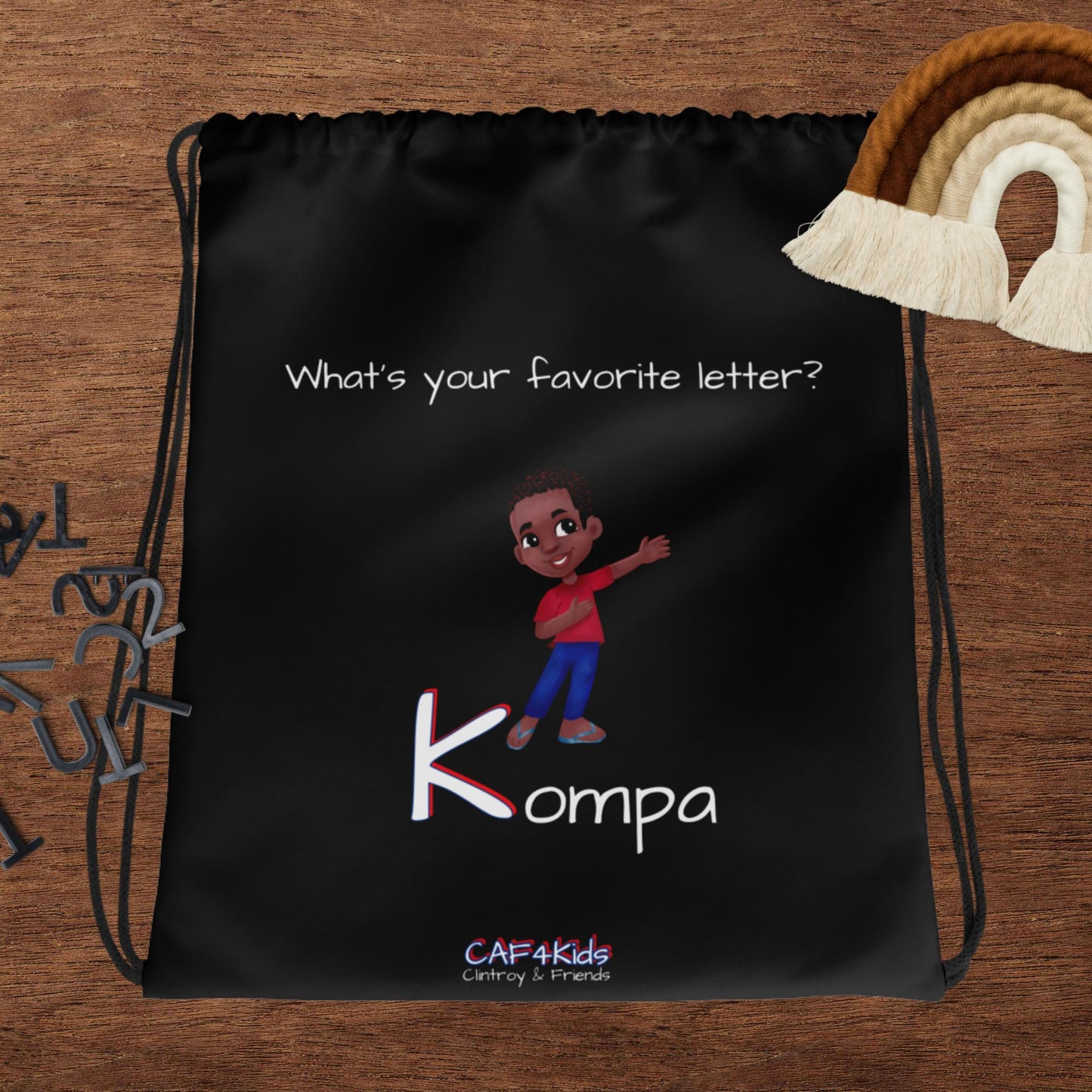 CAF4Kids Black Drawstring Bag - Letter K